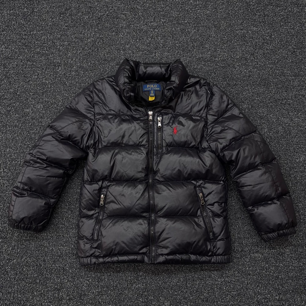 Polo Ralph‎ Lauren Kids Black Puffer Jacket Size S 8 Red Pony Quilted No Hood